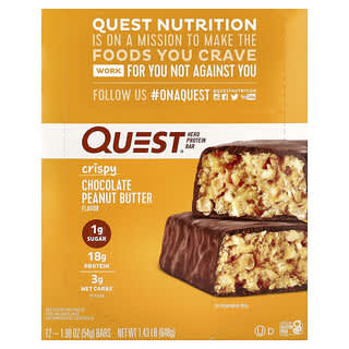 Quest Nutrition, 히어로 프로틴바, 크리스피 초콜릿 땅콩 버터, 바 12개, 개당 54g(1.9oz)
