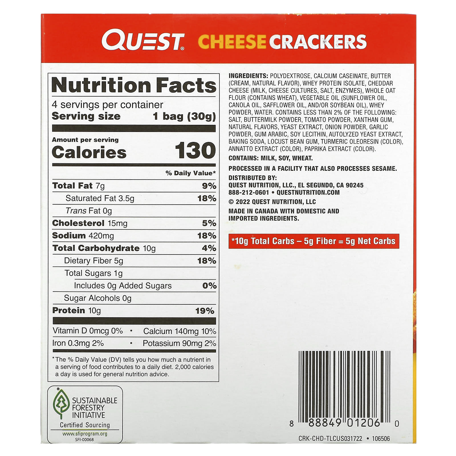 Quest Nutrition, Cheese Crackers, Cheddar Blast, 4 Bags, 1.06 oz (30 g