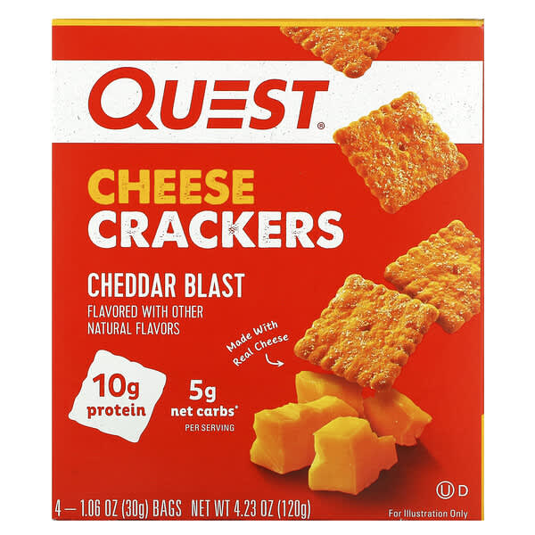 Quest Nutrition‏, Cheddar Blast, קרקר גבינה, צ‘דר, 4 שקיות, 30 גרם (1.06 אונקיות) כל אחת