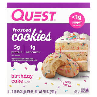 Quest Nutrition, Galletas heladas, Pastel de cumpleaños`` 8 galletas, 25 g (0,88 oz) cada una