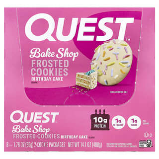 Quest Nutrition, Bake Shop Frosted Cookies, Birthday Cake, 8 Packages, 1.76 oz (50 g) Each