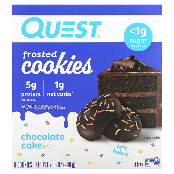 Quest Nutrition‏, עוגיות מזוגגות, בטעם עוגת יום הולדת, 8 עוגיות, 25 גרם (0.88 אונקיות) ליחידה