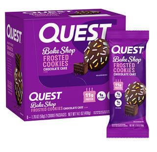Quest Nutrition, Bake Shop Frosted Cookies, Torta al cioccolato, 8 confezioni da 2 biscotti, 50 g ciascuna