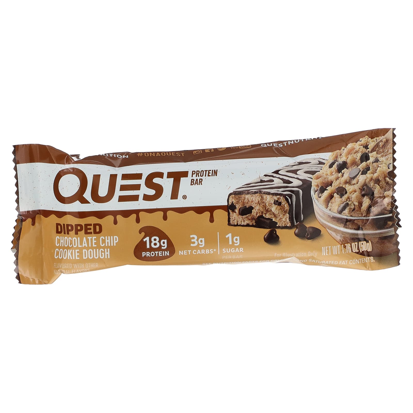 Quest Nutrition, Dipped Protein Bar, Chocolate Chip Cookie Dough, 12 ...