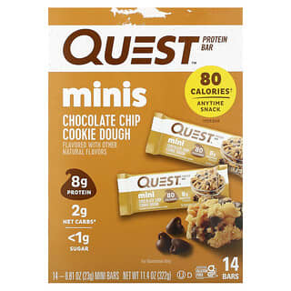 Quest Nutrition, протеиновые мини-батончики с шоколадной крошкой и вкусом печенья, 14 батончиков по 23 г (0,81 унции) каждый