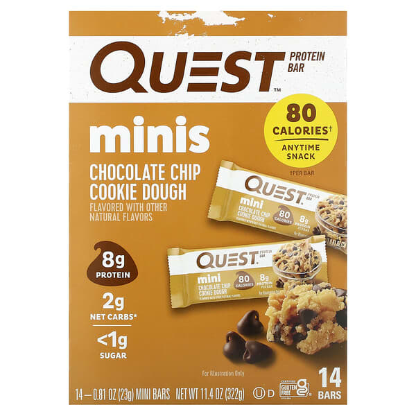 Quest Nutrition, プロテインバー、ミニ、チョコチップクッキードウ、14本、各23g（0.81オンス）