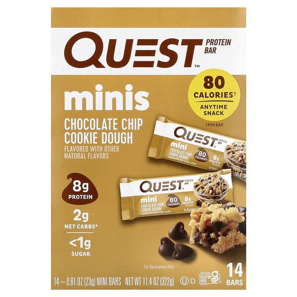 Quest Nutrition Minis, Protein Bar, Chocolate Chip Cookie Dough, 14 Bars, 0.81 oz (23 g) Each