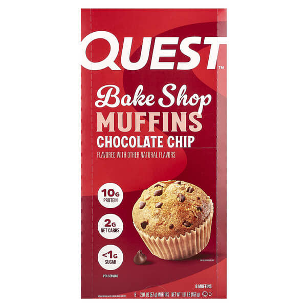 Quest Nutrition, Bake Shop Muffins, Gotas de Chocolate, 8 Muffins, 57 g (2,01 oz) Cada