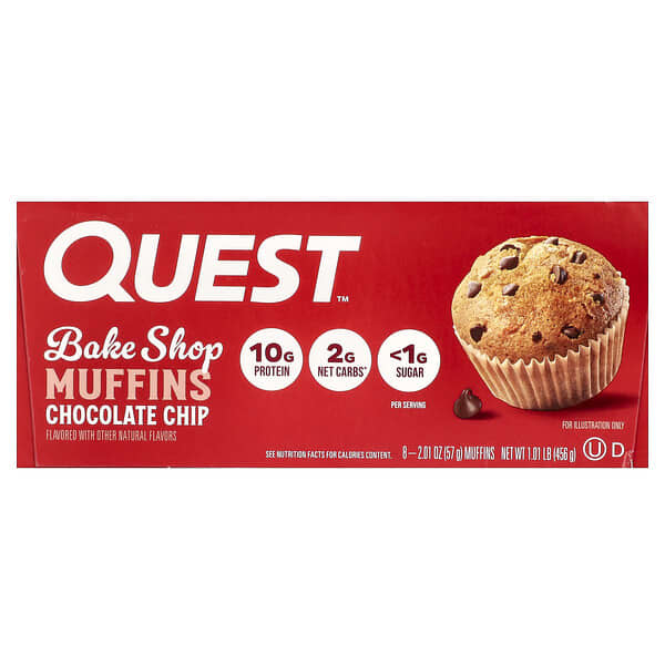 Quest Nutrition, Bake Shop 머핀, 초콜릿 칩, 머핀 8개, 개당 57g(2.01oz)