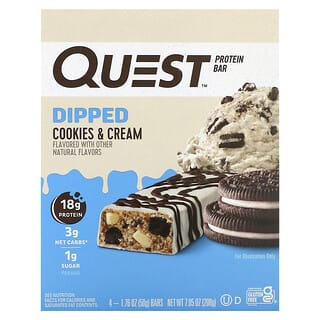 Quest Nutrition, Protein Bar, Dipped Cookies & Cream, 4 Bars, 1.76 oz (50 g) Each