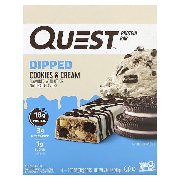 Quest Nutrition, 蛋白棒，蘸料曲奇奶油，4 根，每根 1.76 盎司（50 克）