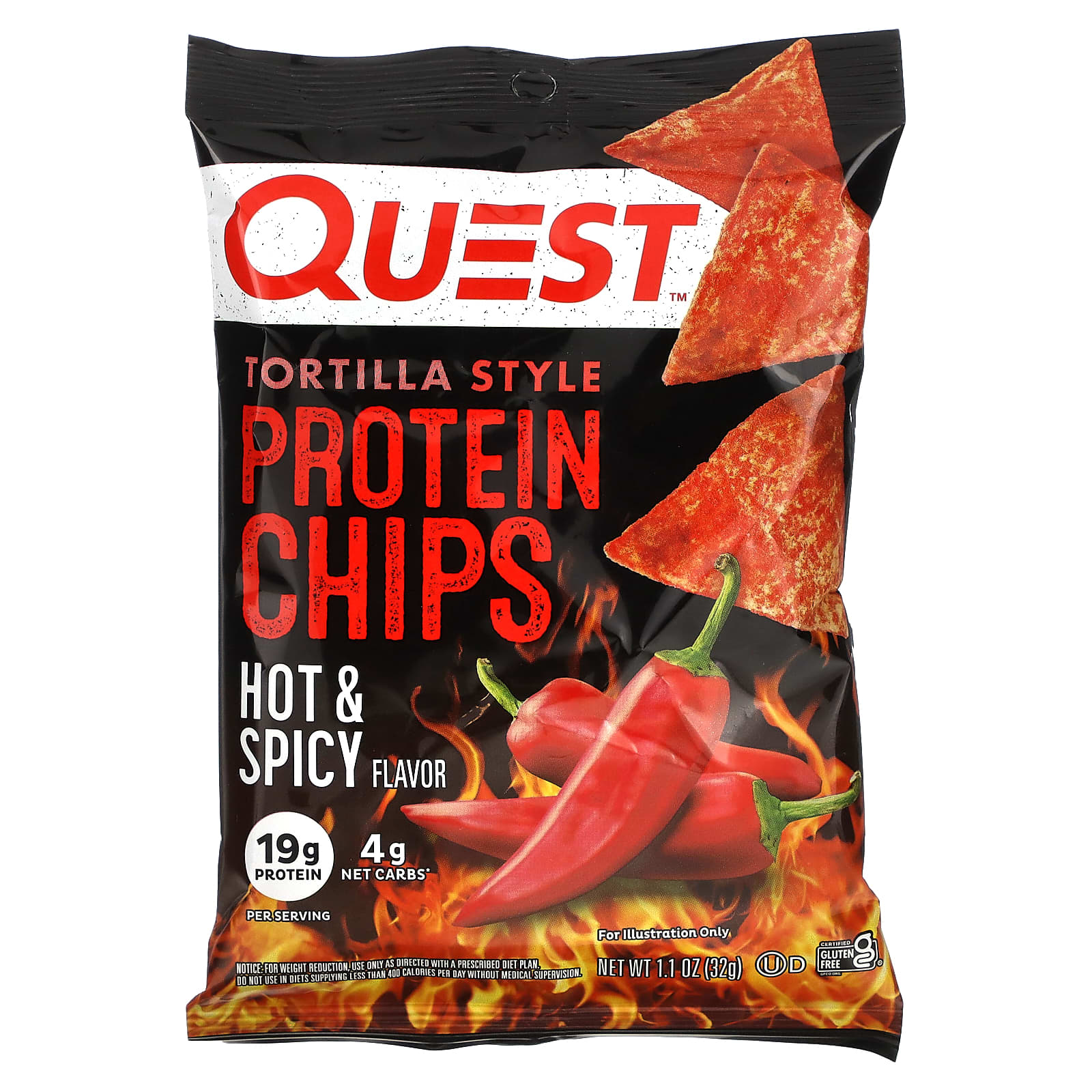 Quest Nutrition, Tortilla Style Protein Chips, Hot & Spicy, 8 Bags