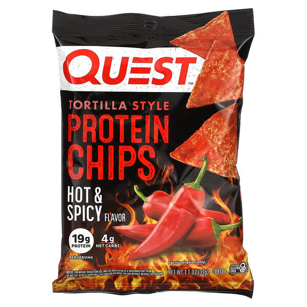 Quest Nutrition, Tortilla Style Protein Chips, Hot & Spicy, 8 Bags, 1.1 ...