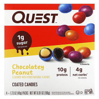 Quest Nutrition, Bonbons aux cacahuètes enrobés de chocolat, 4 sachets de 49 g chacun