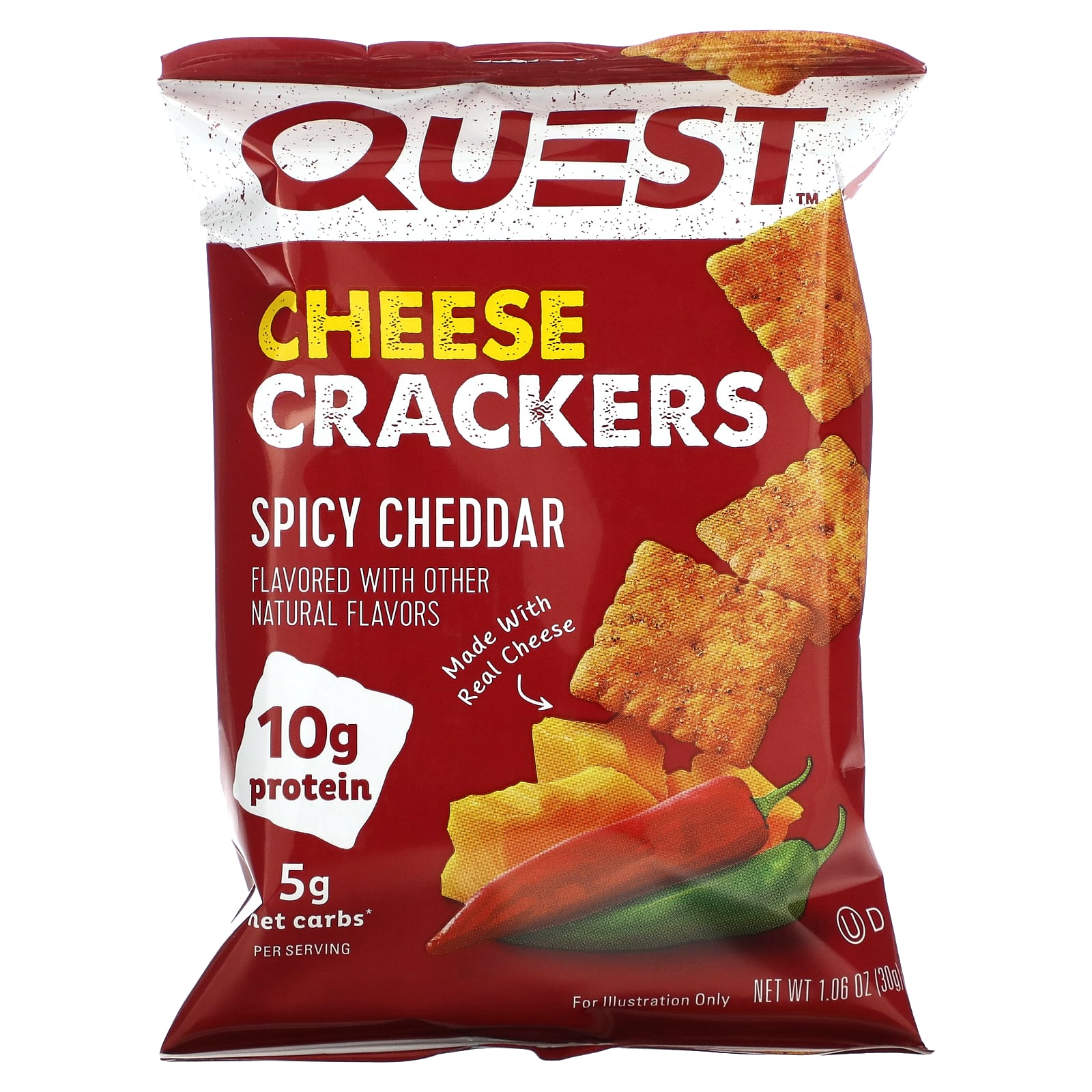 Quest Nutrition, Cheese Crackers, Spicy Cheddar, 4 Bags 1.06 oz (30 g) Each