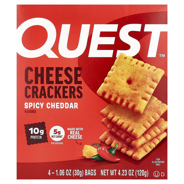 Quest Nutrition, 치즈 크래커, 스파이시 체다, 4봉지, 각 30g(1.06oz)