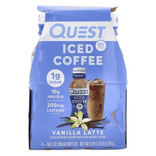 Quest Nutrition‏, קפה קר, וניל לאטה, 4 בקבוקים, 296 מ"ל (10 אונקיות נוזל) כל אחד