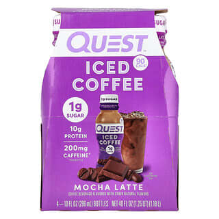 Quest Nutrition, Café helado, Latte moca, 4 botellas, 296 ml (10 oz. líq.) cada una