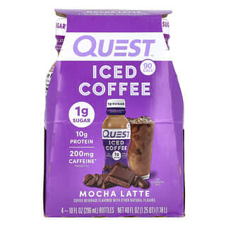 Quest Nutrition, Café helado, Latte moca, 4 botellas, 296 ml (10 oz. líq.) cada una