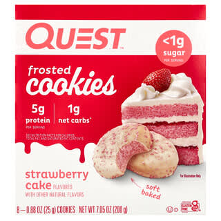 Quest Nutrition, Frosted Cookies, Strawberry Cake, 8 Cookies, 0.88 oz (25 g) Each