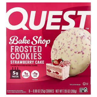Quest Nutrition, Glazirani keksi, torta od jagoda, 8 keksa, 25 g svaki