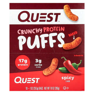 Quest Nutrition, Puffs Crocantes de Proteína, Picante, 10 Sacos, 28,5 g (1 oz) Cada