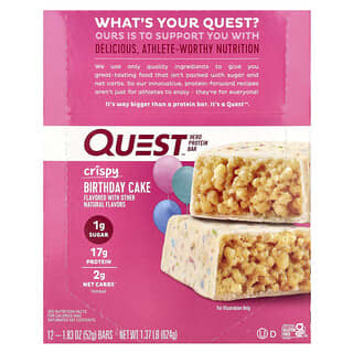 Quest Nutrition, 히어로 프로틴 바, 크리스피, 생일 케이크, 바 12개, 개당 52g(1.83oz)