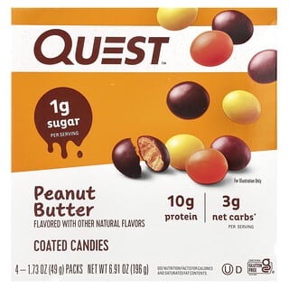 Quest Nutrition, Caramelos recubiertos, Mantequilla de maní, 4 paquetes, 49 g (1,73 oz) cada uno