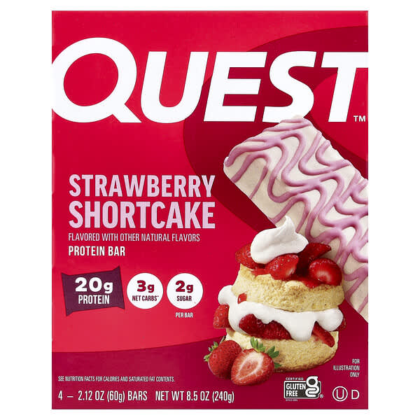 Protein Bar, Strawberry Shortcake, 4 Bars, 2.12 oz (60 g) Each