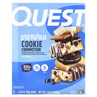 Quest Nutrition, Overload Protein Bar, Cookie Commotion, 12 Bars, 2.04 oz (58 g) Each