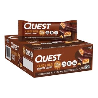 Quest Nutrition, Candy Bar, жер жаңғағы қосылған карамель, 12 дәмдік жолақ, жеке бумада, әрқайсысы 2.01 унция (57 г)