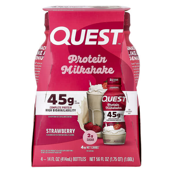 Quest Nutrition, 프로틴 밀크 셰이크, 스트로베리, 4병, 각 414ml(14fl oz)