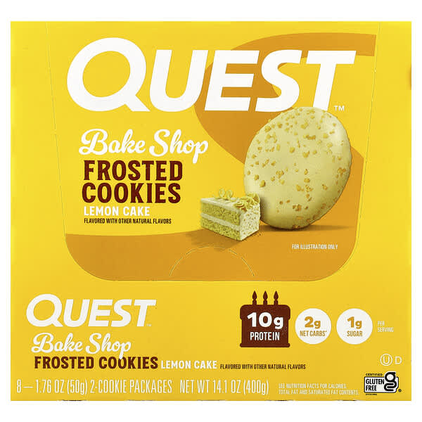 Quest Nutrition Bake Shop Frosted Cookies, Lemon Cake, 8 Packages, 1.76 oz (50 g) Each