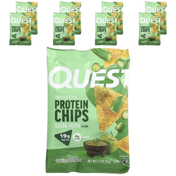 Quest Nutrition Tortilla Style Protein Chips, Salsa Verde, 8 Bags, 1.1 oz (32 g) Each