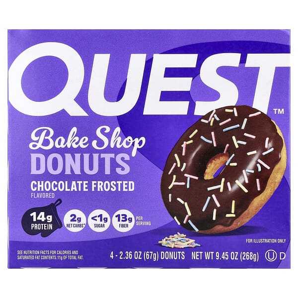 Quest Nutrition, Bake Shop Donuts, 초콜릿 프로스티드, 도넛 4개, 개당 67g(2.36oz)