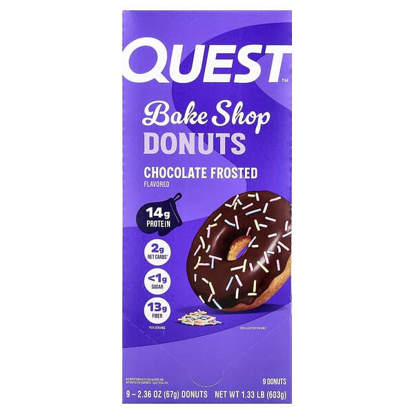 Quest Nutrition, Bake Shop Donuts, Chocolate Frosted, 9 Donuts, 2.36 oz (67 g) Each