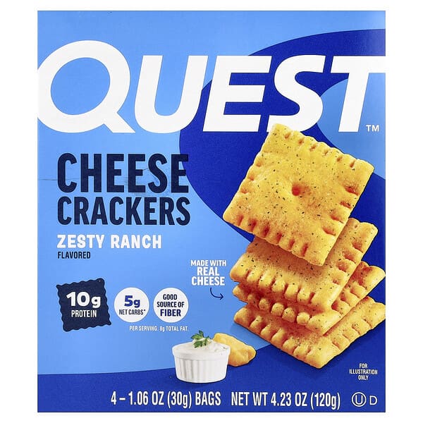 Quest Nutrition, 치즈 크래커, 제스티 랜치, 4개입, 각 30g(1.06oz)