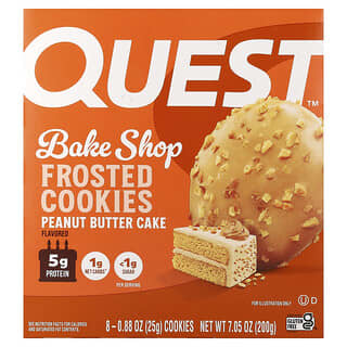Quest Nutrition, Bake Shop, Biscuits givrés, Gâteau au beurre de cacahuète, 8 biscuits, 25 g pièce