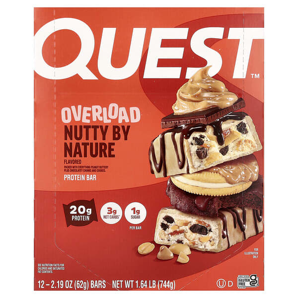 Quest Nutrition, 오버로드 프로틴바, Nutty By Nature, 바 12개, 각 62g(2.19oz)