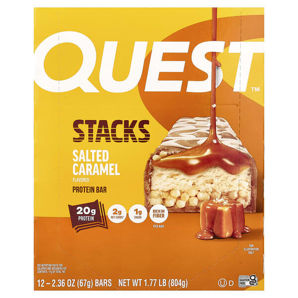 Quest Nutrition, Stacks, Protein Bar, Salted Caramel, 12 Bars, 2.36 oz (67 g) Each