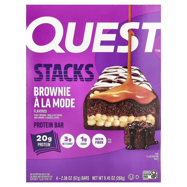 Quest Nutrition, Stacks, Protein Bar, Brownie A La Mode, 4 Bars, 2.36 oz (67 g) Each