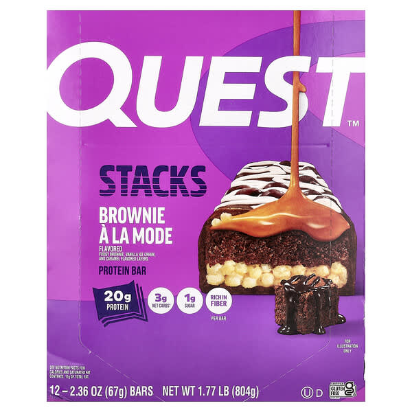 Quest Nutrition, Stacks, Protein Bar, Brownie A La Mode, 12 Bars, 2.36 oz (67 g) Each