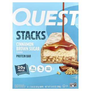 Quest Nutrition, Stacks, протеиновый батончик, корица и коричневый сахар, 4 батончика, 67 г (2,36 унции) каждый