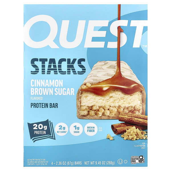 Quest Nutrition, Stacks, Protein Bar, Cinnamon Brown Sugar, 4 Bars, 2.36 oz (67 g) Each