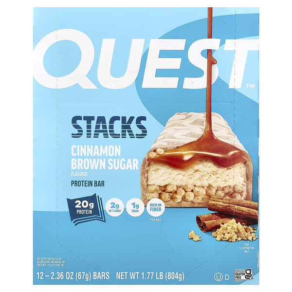Quest Nutrition, Stacks, Protein Bar, Cinnamon Brown Sugar, 12 Bars, 2.36 oz (67 g) Each