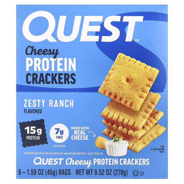 Quest Nutrition, Cheesy Protein Crackers, Zesty Ranch, 6 Bags, 1.59 oz (45 g) Each