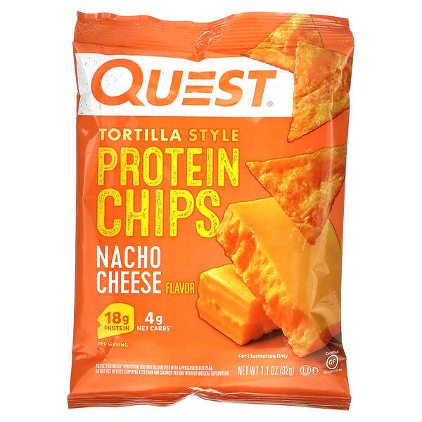 Quest Nutrition, Tortilla Style Protein Chips, Nacho Cheese, 12 Bags, 1.1 oz (32 g ) Each (Discontinued Item) 
