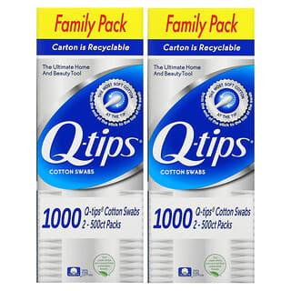 Q-tips, Hisopos de algodón, Paquete familiar, Paquete de 2, 500 hisopos cada uno