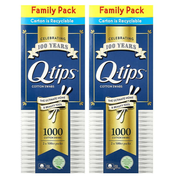 Q-tips, 棉籤，家庭裝，2 包，每包 500 個棉籤