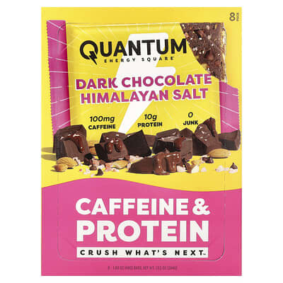 Quantum Energy Square, 黑巧克力喜馬拉雅粉鹽，8 根能量棒，每根 1.69 盎司（48 克）